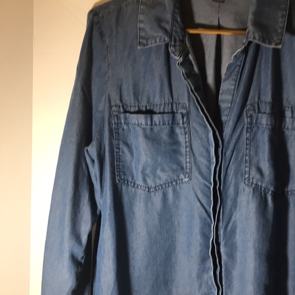Terre Bleue top size Large button down long tab sleeves blue fisherman western - Picture 7 of 12